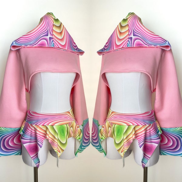 Pink multicolor hoodie shrug /  festival outfit / rave outfit / costume