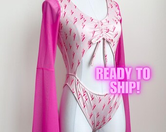 @22様 RTS Size Small Pink Lightning Bolt Bodysuit / Festival