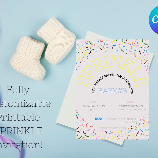 Editable SPRINKLE Baby Shower Invitation, Printable Sprinkle Invitation, Sprinkle Baby Shower Template, Sprinkle Customizable Invitation