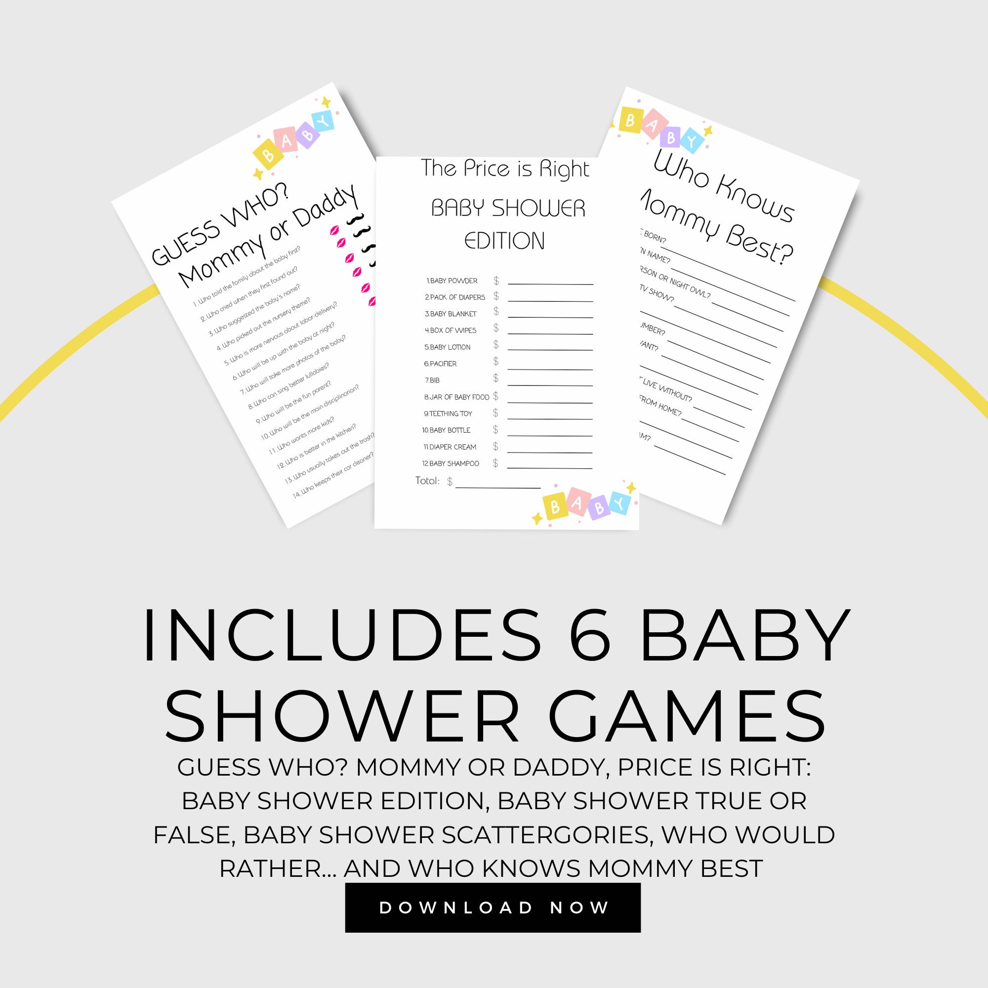 Printable BABY SHOWER GAMES, Baby Shower Games Bundle, 5x7 Printable ...