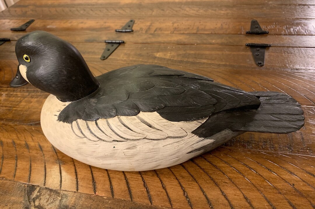 Vtg. 1984 Duck Decoy GOLDENEYE Signed Folk Art OAK Rustic Etsy