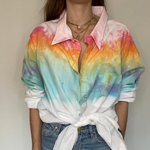 Rainbow half tie dye button down dress shirt