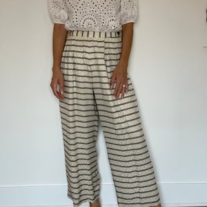 Vintage Seide gestreifte Damenhose (creme + schwarz)