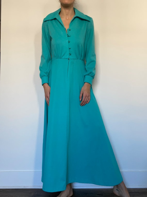 1970s turquoise maxi dress