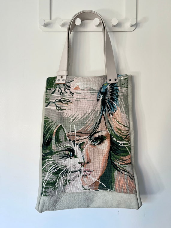 vintage needlepoint and leather Gem