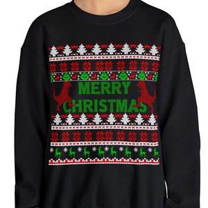 Dinosaur Ugly Christmas Sweater Crewneck Sweatshirt, Funny Christmas Sweatshirt, T-rex Ugly Sweater Party Shirt, funny jumper for couples