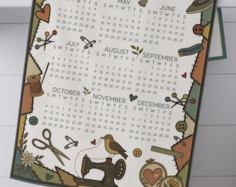 2026 Sewing Calendar Tea Towel | Sewing Machine, Threads, Buttons Calendar