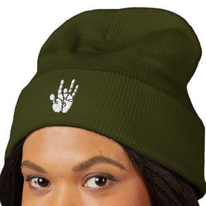 Embroidered Jerry Garcia Beanie, Grateful Dead Fan Gift, Hipster Handprint Cuffed Cap, Music Festival Accessory, Retro Band Headwear