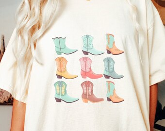 Cowgirl Western Shirt For Women - Vintage Boots Graphic Tee With Fringe Tassels, Short Sleeve Country Music Top