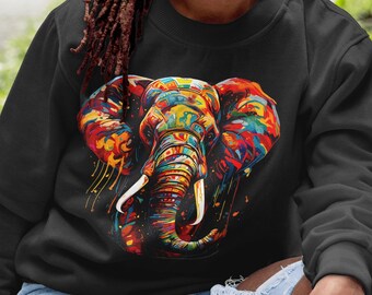 Elephant SweatShirt,Paint Splash Graffiti crewneck, Elephant Jumper for women, Gift for her