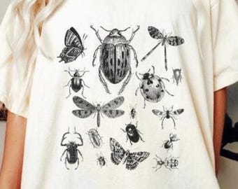 Vintage Insects Comfort Colors T-Shirt, Bug Shirt, Cottagecore Tee, Oversized Shirt, BoHo T-Shirt - Unisex Garment-Dyed Tee