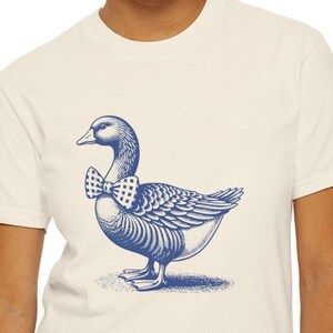 Vintage 80s Goose Shirt Blue Gingham Bow Funny Blue Ribbon Goose Tee, Retro Goose Graphic Shirt, Cute Farm Animal Cottagecore Gift