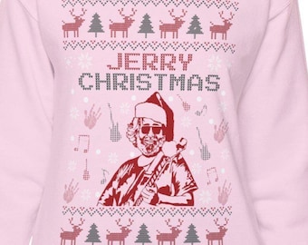 Jerry Garcia Christmas Crewneck Sweatshirt Ugly Christmas Sweater for Deadheads Grateful Dead Fans, Holiday Gift Ugly Xmas Party Gift