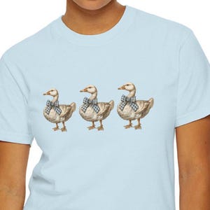 Vintage 80s Goose Shirt Blue Gingham Bow Funny Blue Ribbon Goose Tee, Retro Goose Graphic Shirt, Cute Farm Animal Cottagecore Gift