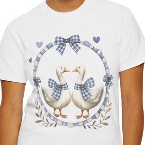 Vintage 80s Goose Shirt Blue Gingham Bow Funny Blue Ribbon Goose Tee, Retro Goose Graphic Shirt, Cute Farm Animal Cottagecore Gift