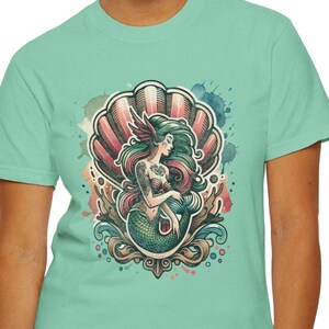 Mermaid Art T-Shirt, Vintage Mermaid Soft Unisex Tee, Ocean Lover Gift, Beachwear, Summer Casual, Vibrant Graphic Tee