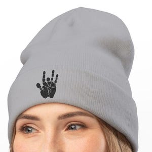 Embroidered Beanie, Jerry Garcia Handprint Knit Hat, Music Festival Accessory, Boho Winter Cap, Hippie Style Beanie, Grateful Dead