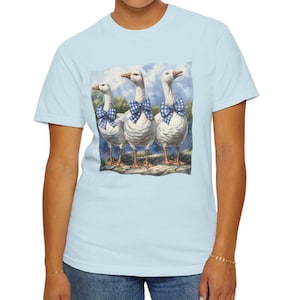 Vintage 80s Goose Shirt Blue Gingham Bow Funny Blue Ribbon Goose Tee, Retro Goose Graphic Shirt, Cute Farm Animal Cottagecore Gift