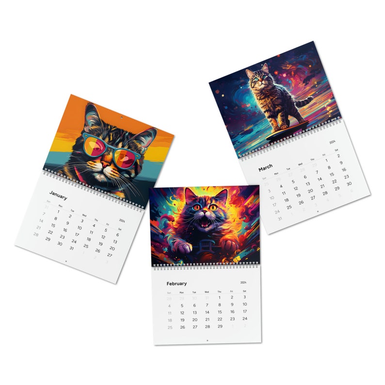 Cat Standard Wall Calendar 2024, Space Cat Trippy Psychedelic Calendar