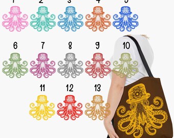 Steampunk Octopus Tote Bag, Kraken Tote Bag, cat lover overnight Bag for teen girl cosplay gift for her, Book Bag gift for teacher