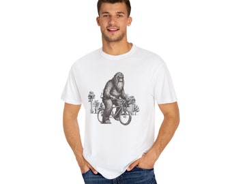 Bigfoot on a Bike Shirt,Sasquatch Shirt,Bikepacking Yeti T-shirt,Gift for Dad,Cryptidcore tee,Cryptozoology gift for Outdoor lover, Yeti tee