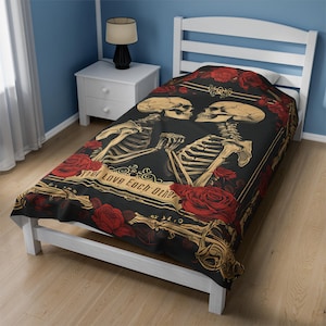 Sie lieben sich GD inspiriert Samt Plüsch Decke Deadhead Couch werfen Geschenk für Hippie Skelett Rosen Jerry Garcia Band Song JGB