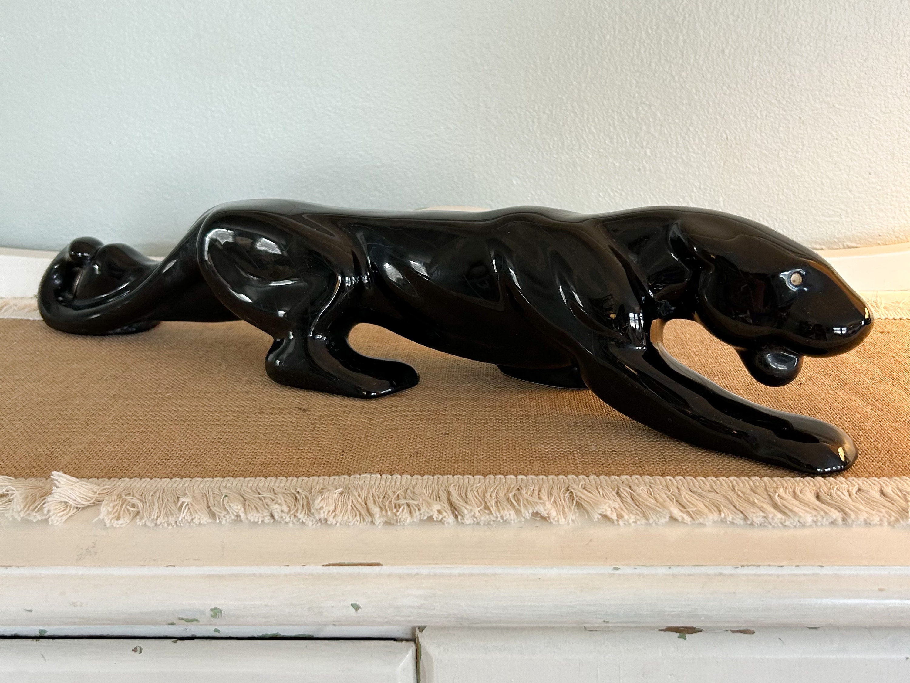Creeping Crouching Black Panther Ceramic Statue, Large, MCM