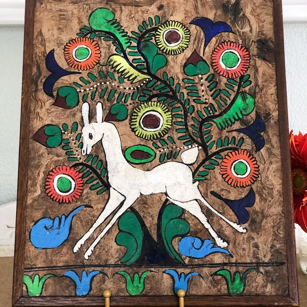 Mexican Folk Art Painting on Amate Bark Paper, Mounted Amate Painting, Vintage Amate