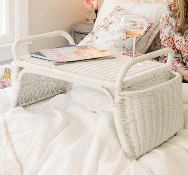 White wicker cheap bed tray