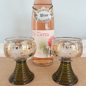 Vintage Gilded Roemer Wine Glasses: German Floral Etched Set
