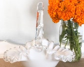 Vintage Fenton Silver Crested Silver Crest Ruffled Edge Milk Glass Bridal Basket