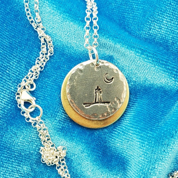 Portrait of a Lighthouse under a Crescent Moon Necklace