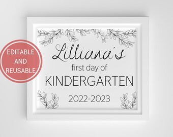Eerste schooldagbord, 1e schooldagbord, terug naar schoolbord, afdrukbaar eerste schooldagbord, bewerkbare eerste schooldagbord