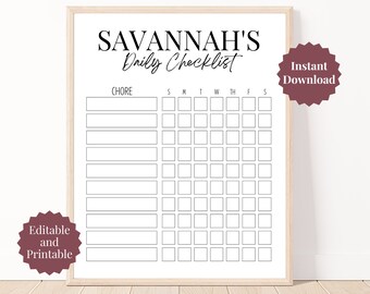 Chore Chart, Printable Chore Chart, Chore Chart for Kids, Reward Chart, Chore Chart Template, Editable Checklist, Responsibility Chart, Kids