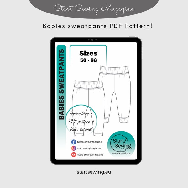 Babies sweatpants sewing PDF pattern with instructions! Eng, Ger, Est!