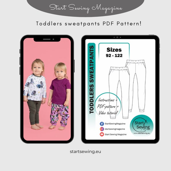 Toddlers sweatpants sewing PDF pattern with instructions! Eng, Ger, Est!