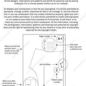 May include: A black and white sewing pattern with instructions for joining the stars. The pattern includes a size chart with different lines for each size, a measurement guide with a 1-inch square and a 5-cm square, and a pattern piece number 2.