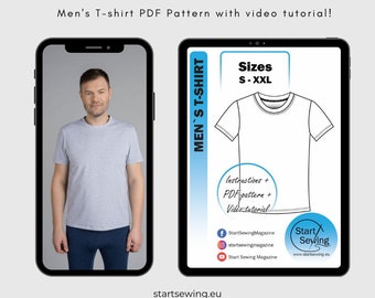 Men's T-shirt PDF Pattern with video tutorial