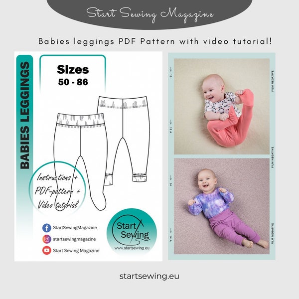 Baby Leggings nähen PDF Schnittmuster mit Video-Tutorial! Leggings mit Füßen und/oder Beinbündchen!