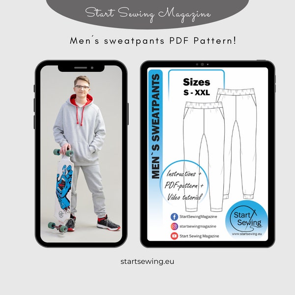 Men's sweatpants sewing PDF pattern with instructions! Eng, Ger, Est!