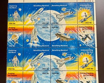Two Sets, 1981 United States "Space Achievement" stamp plate block of eight
