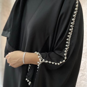 Elegant 3 Piece Abaya, Pearl Diamante Abaya, Open Abaya, Eid Dress, Dubai Abaya, Abaya Dress, Luxury Abaya, Pearl Abaya, Satin Abaya, Pink