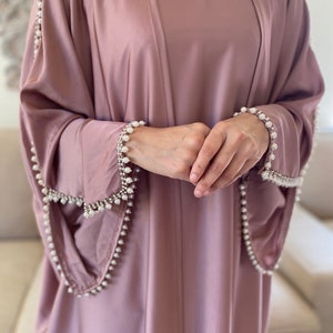 Luxury 3 Piece Diamanté Pearl Abaya, Occasion Abaya, Elegant Abaya, Kaftan, Abaya, Bridesmaid Abaya, Pink Abaya, Black Abaya