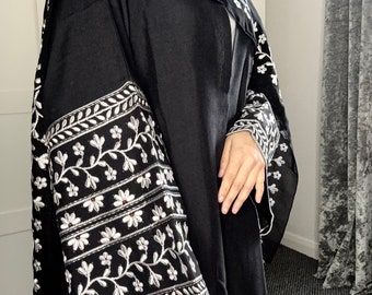 Embroidery Sleeve Abaya, Linen Abaya, Beige Black Abaya, Open Abaya, Closed Abaya