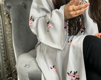 Pretty Flower Abaya, Open Abaya, Closed Abaya, Embroidered Abaya, Wedding Abaya, Occasion Abaya, Linen Abaya
