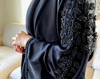 Elegante Abaya Set, Zwarte Abaya, Gelegenheid Abaya, Verfraaide Abaya, Eid Abaya, Abaya Dubai, Satijn Nida Abaya