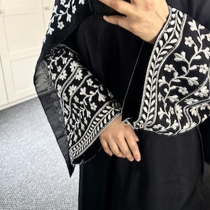 Flower Sleeve Embroidered Linen Abaya, Open Abaya, Linen Abaya, Kimono, Kaftan, Dubai Abaya, Modest Wear image 6