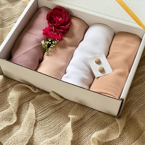 Luxury Hijab Gift Box, Personalized Gift Set, Chiffon Hijab, Eid Gift, Ramadan Gift, Muslimah Gift, Jersey Hijab, Hijab Pins, Snag Free Pins