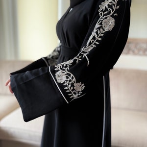 Elegant Black Abaya, Luxury Abaya, Occasion Abaya, Embellished Abaya, Eid Abaya, Abaya Dubai, Satin Nida Abaya