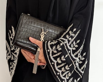 Elegante Abaya nero, Abaya lavorato a mano, Perline, Abaya a pipistrello, Kimono Abaya, Dubai, Kimono, Abaya tradizionale, Abito maxi, Abito lungo donna